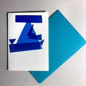 Klappkarte grafischer Baum, Blautöne, geometrische Formen, Kuvert in Blau