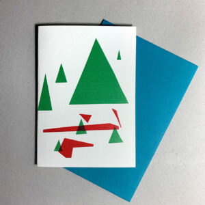 Kuvert in Blau, Klappkarte grafischer Baum, Dreiecke,