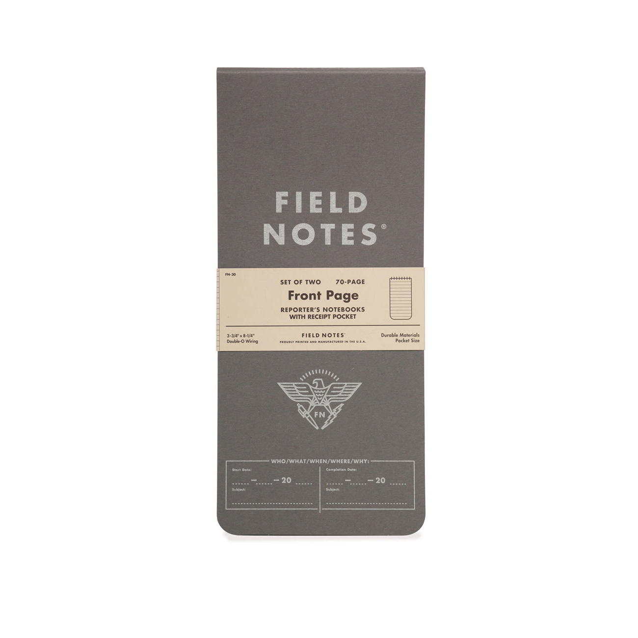 Field Notes Frontpage, Reporterblock, dunkelgrau