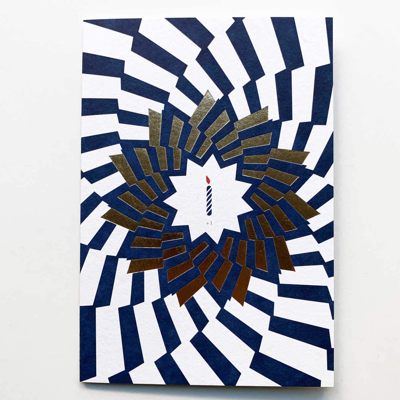 Papier Tigre, Geburtstagskarte, eine Kerze, Goldfolie, blau,